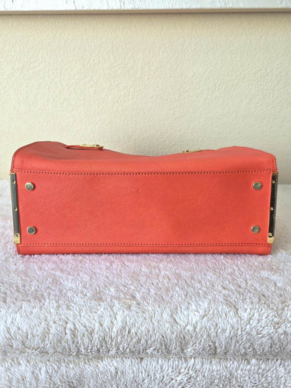 π§‘ Kenneth Cole Coral Orange Top Handle Gold Studded Tote Bag Detachable Strap - Picture 7 of 13